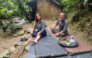 Enjoying a good breakfast at the jungle shelter