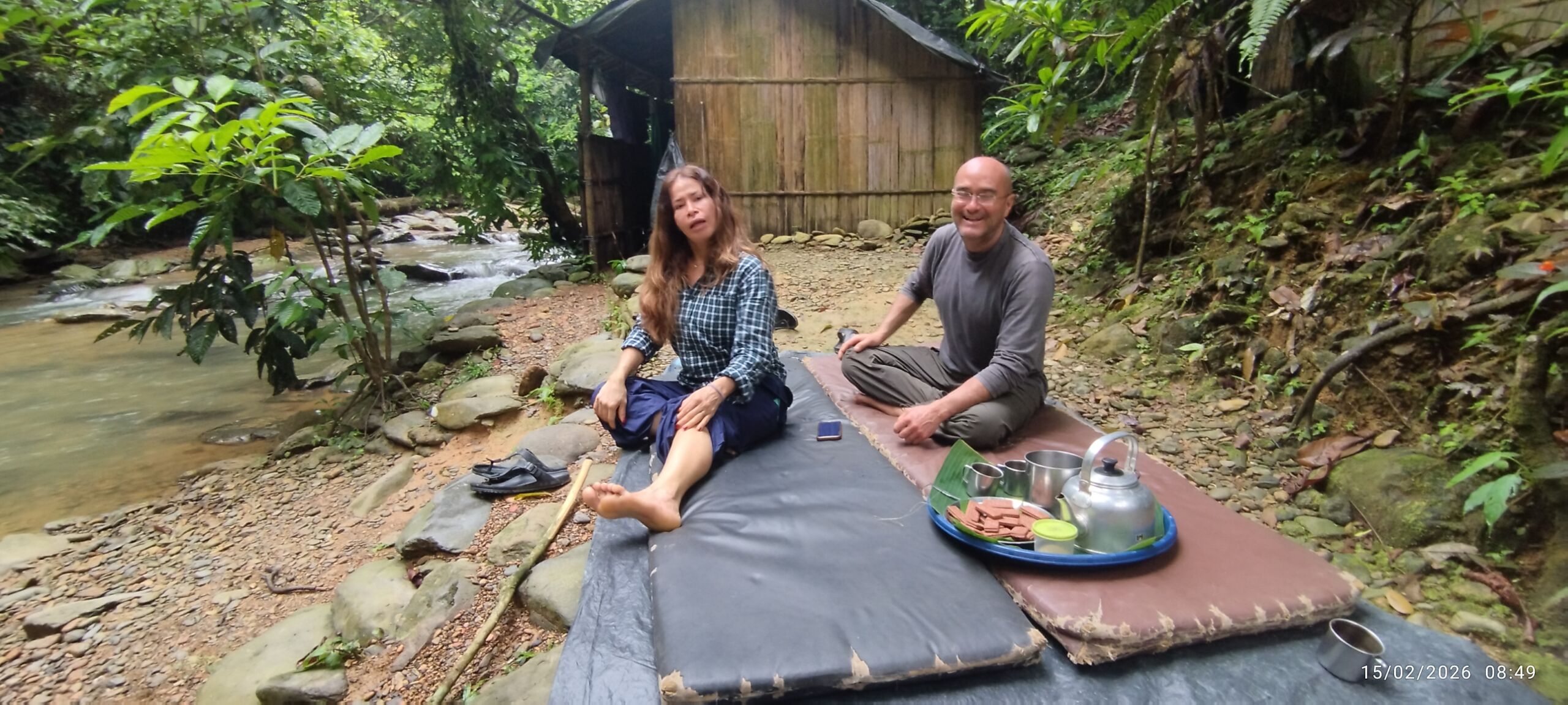 Enjoying a good breakfast at the jungle shelter