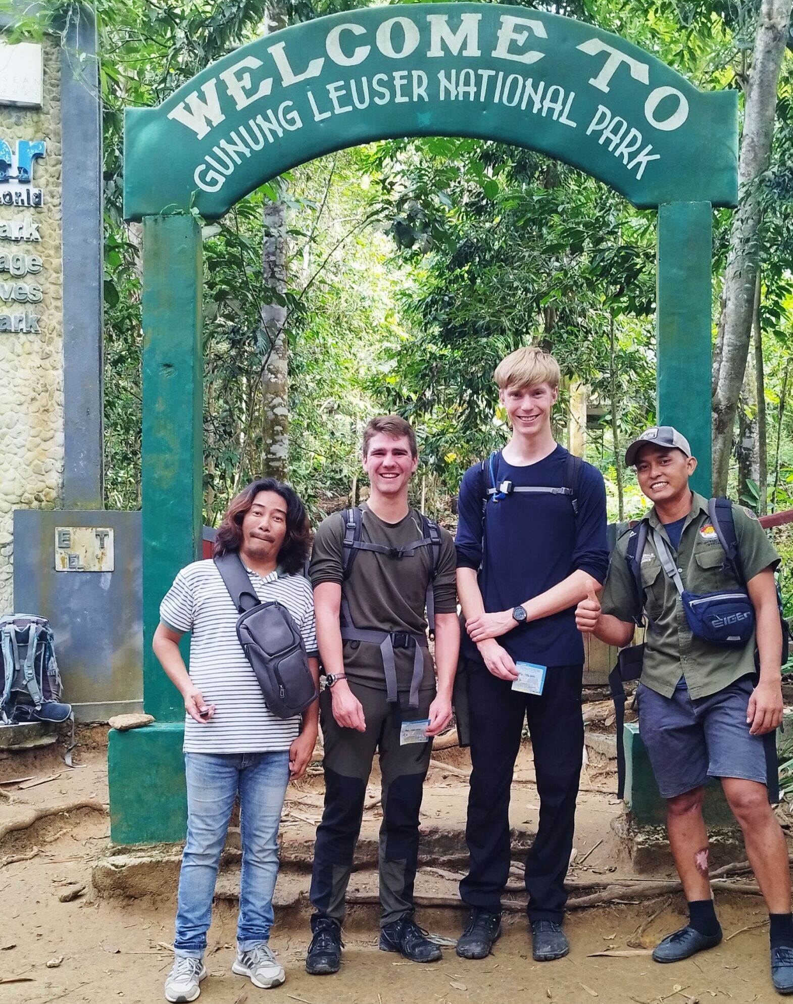 Posing with the English tourist at the front of the Gunung Leuser National Park Bukit Lawang