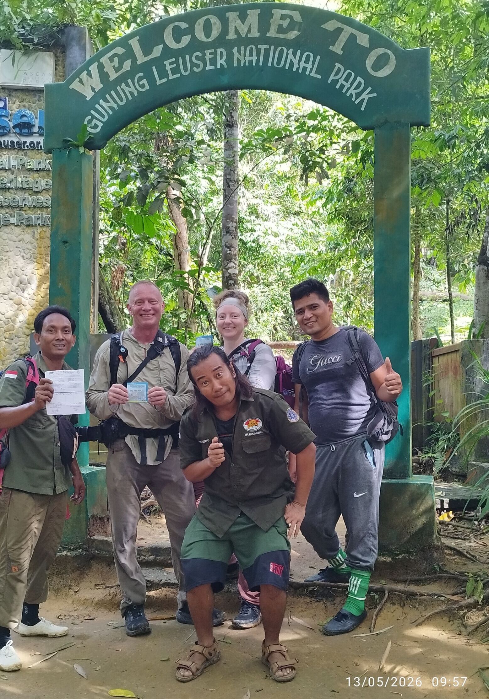 Posing at the National park border gate