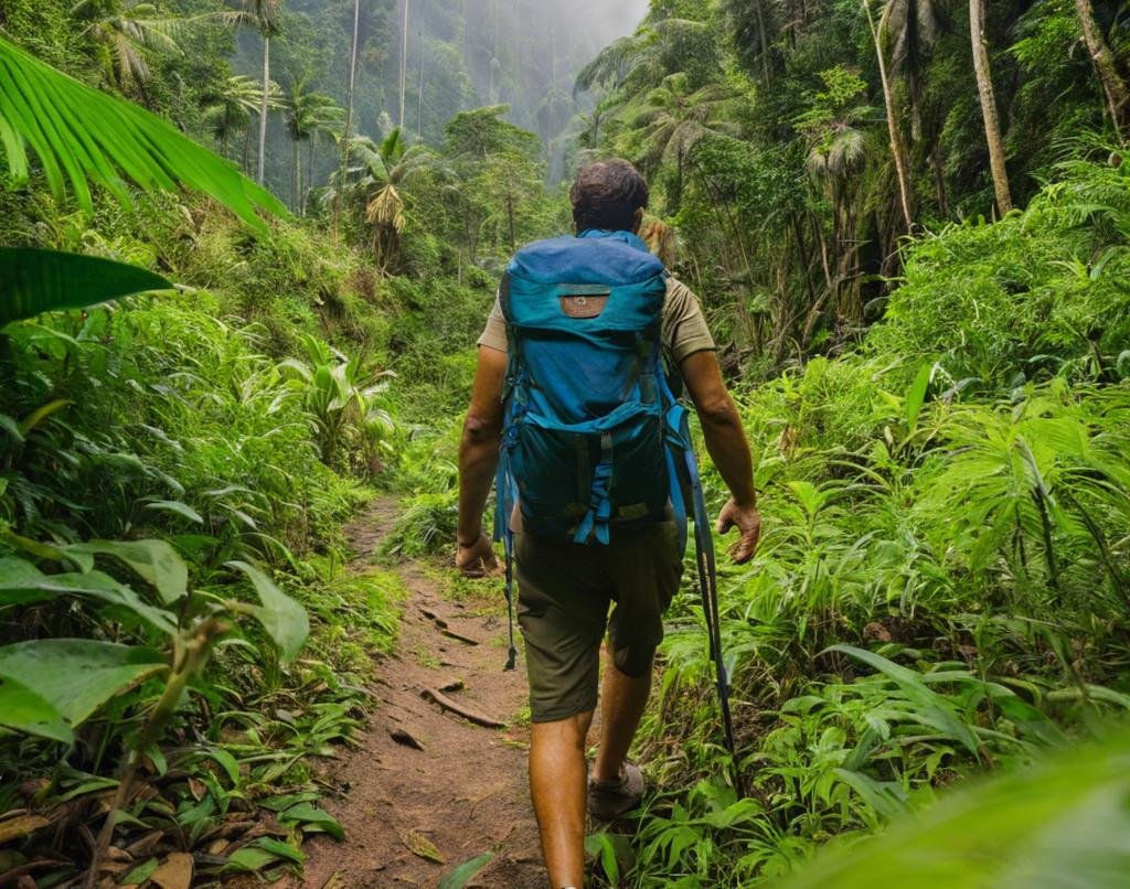 Atourist walking in the jungle