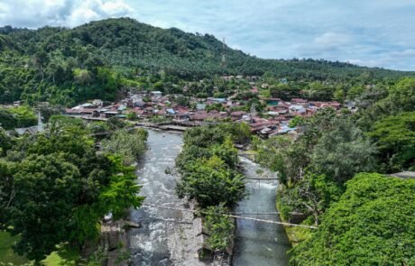 View of Bukit lawang village Bohorok River flowing through Bukit Lawang village
