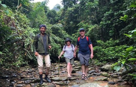 Walking in the river path bukit lawang jungle trekking